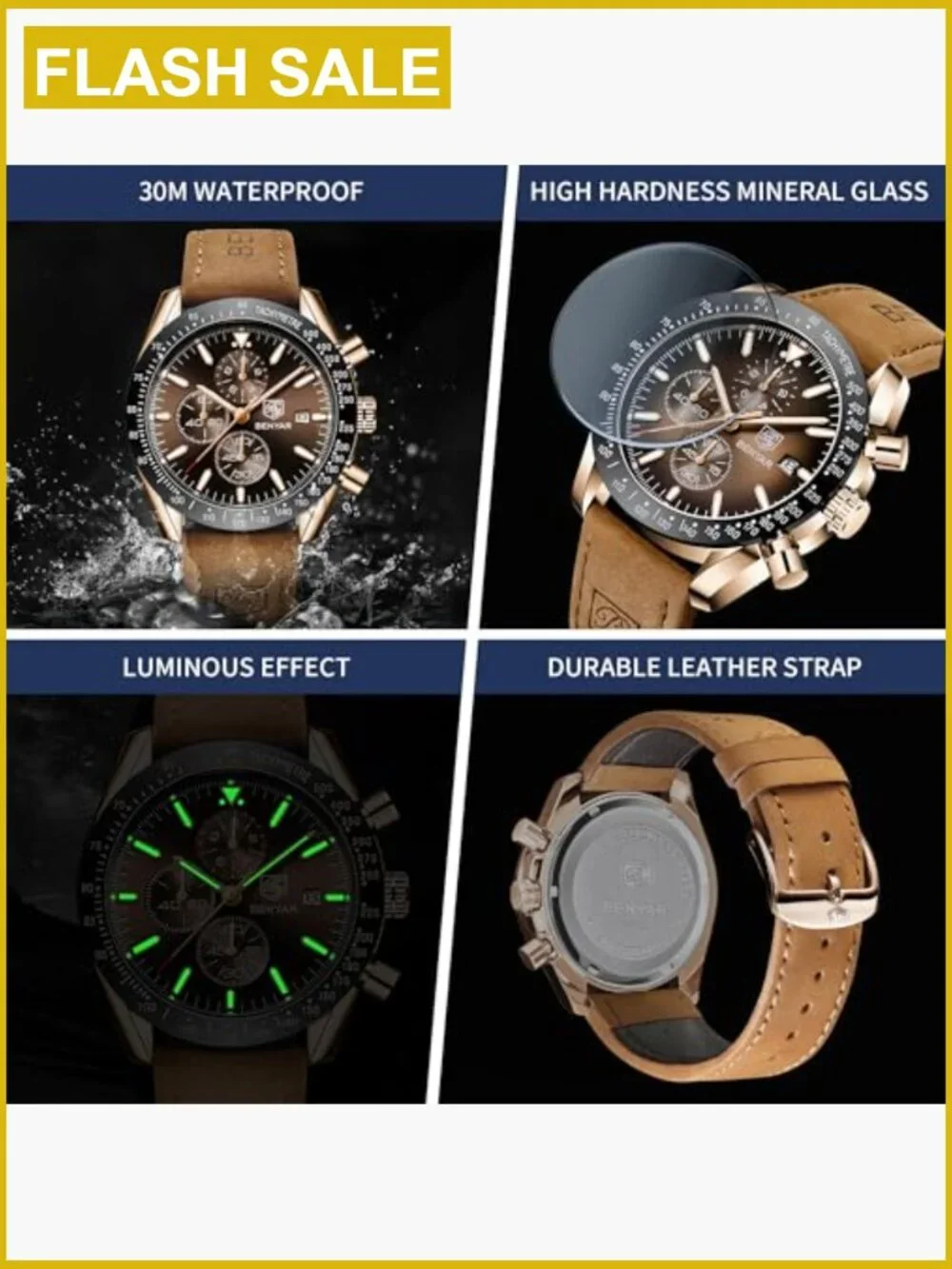 Men's Quartz Chronograph Watch Waterproof Luminous Stainless Steel Silicone